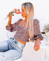 Wili – Bustier-Crop-Top mit Blumenmuster und Puffärmeln